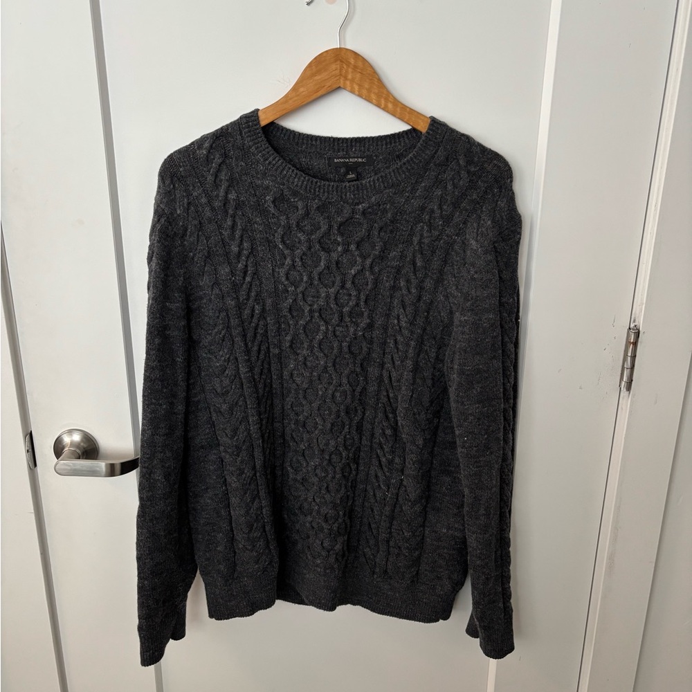 Banana Republic Charcoal Cable Knit Crewneck Sweater